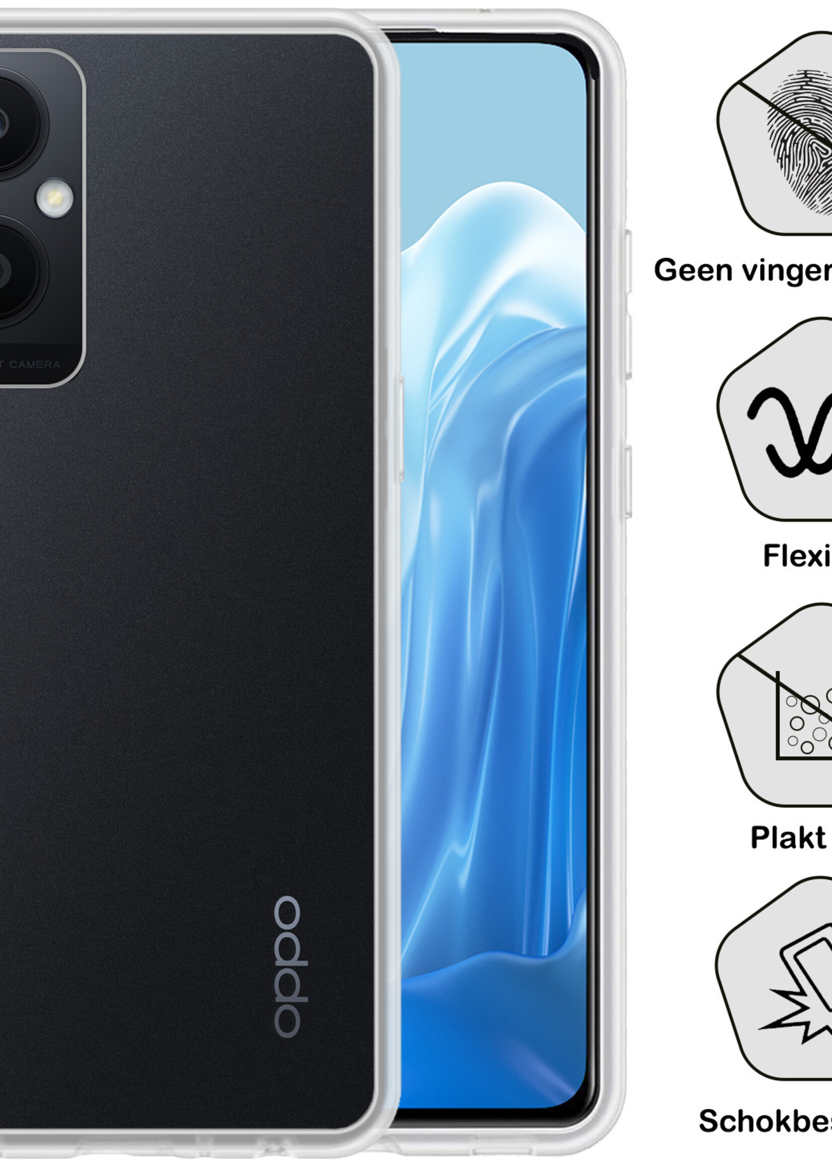 BTH Hoesje Geschikt voor OPPO Reno 8 Lite Hoesje Siliconen Case Hoes Met 2x Screenprotector - Hoes Geschikt voor OPPO Reno 8 Lite Hoes Cover Case - Transparant