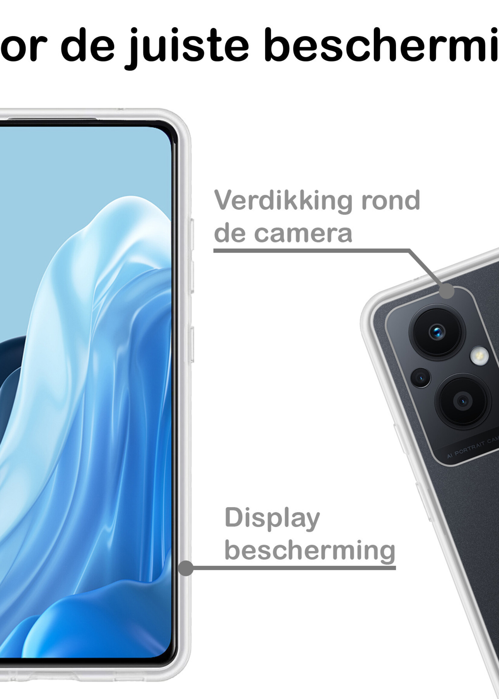 BTH Hoesje Geschikt voor OPPO Reno 8 Lite Hoesje Siliconen Case Hoes Met 2x Screenprotector - Hoes Geschikt voor OPPO Reno 8 Lite Hoes Cover Case - Transparant