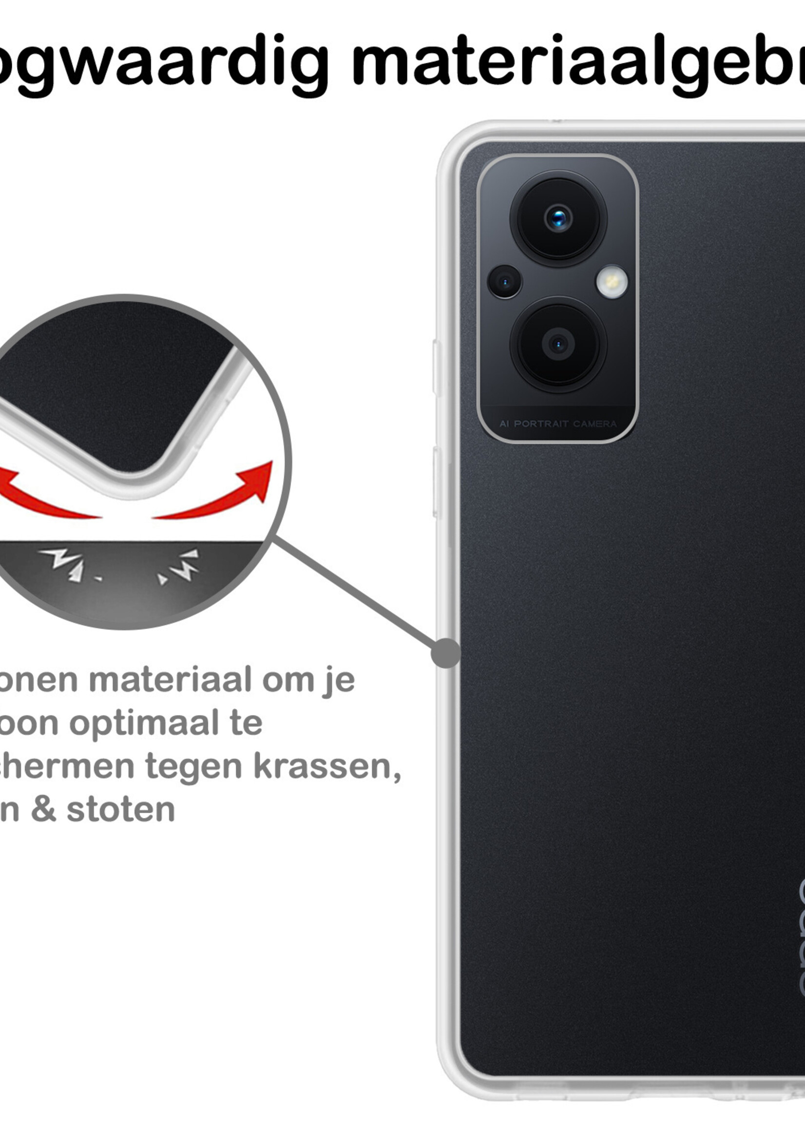 BTH Hoesje Geschikt voor OPPO Reno 8 Lite Hoesje Siliconen Case Hoes Met 2x Screenprotector - Hoes Geschikt voor OPPO Reno 8 Lite Hoes Cover Case - Transparant