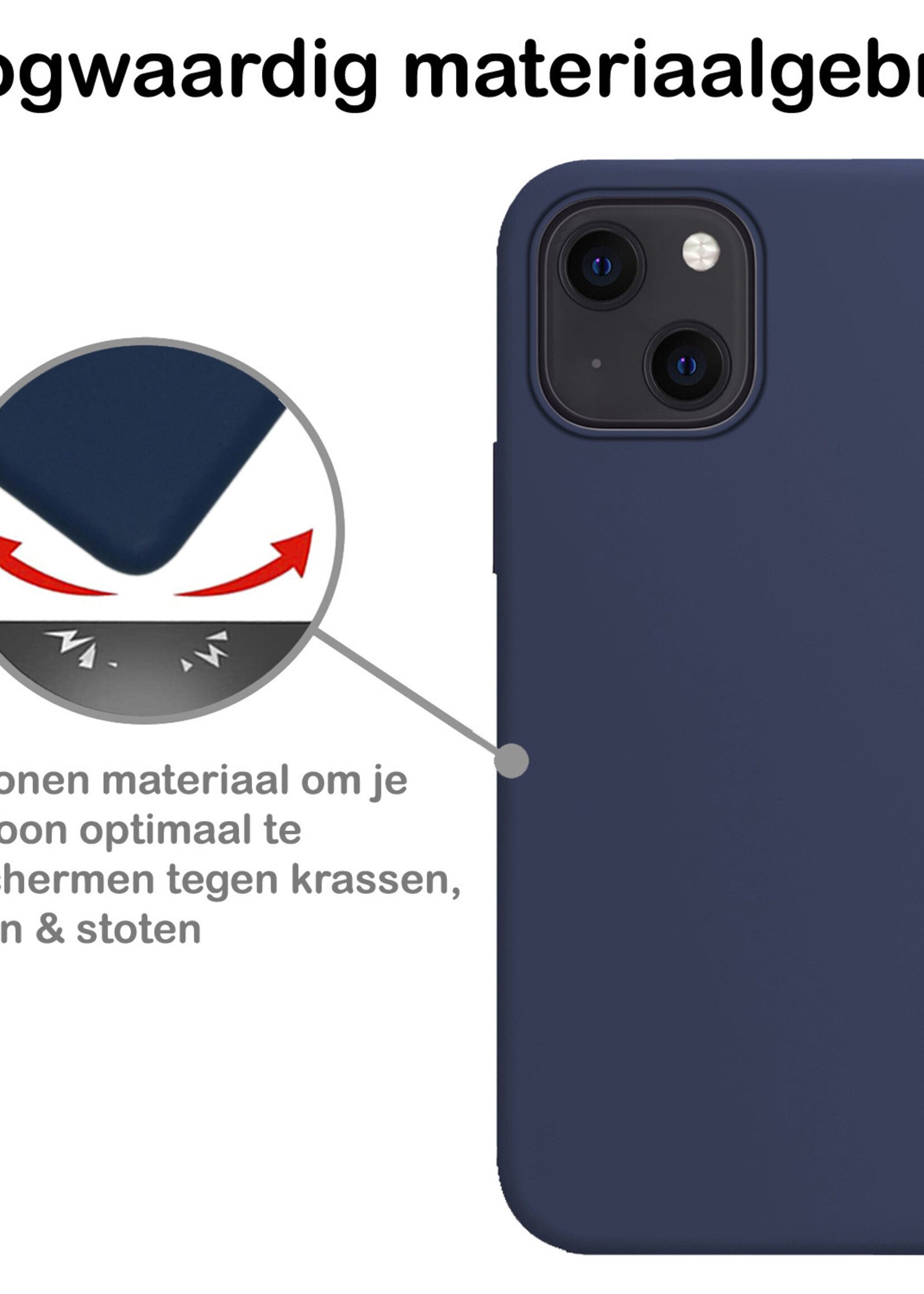 BTH Hoesje Geschikt voor iPhone 14 Hoesje Siliconen Case Hoes - Hoes Geschikt voor iPhone 14 Hoes Cover Case - Donkerblauw - 2 PACK