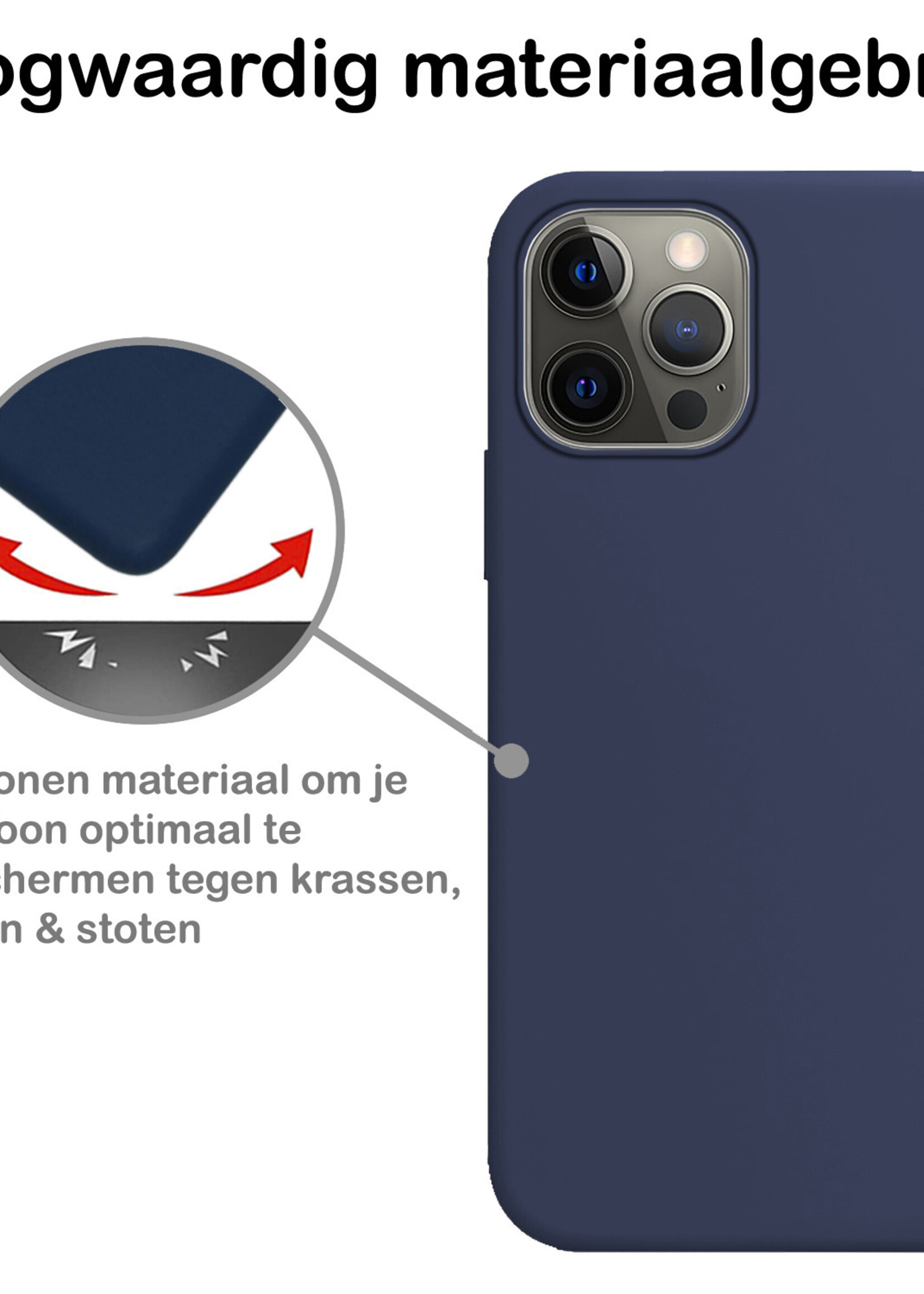 BTH Hoesje Geschikt voor iPhone 14 Pro Hoesje Siliconen Case Hoes - Hoes Geschikt voor iPhone 14 Pro Hoes Cover Case - Donkerblauw - 2 PACK
