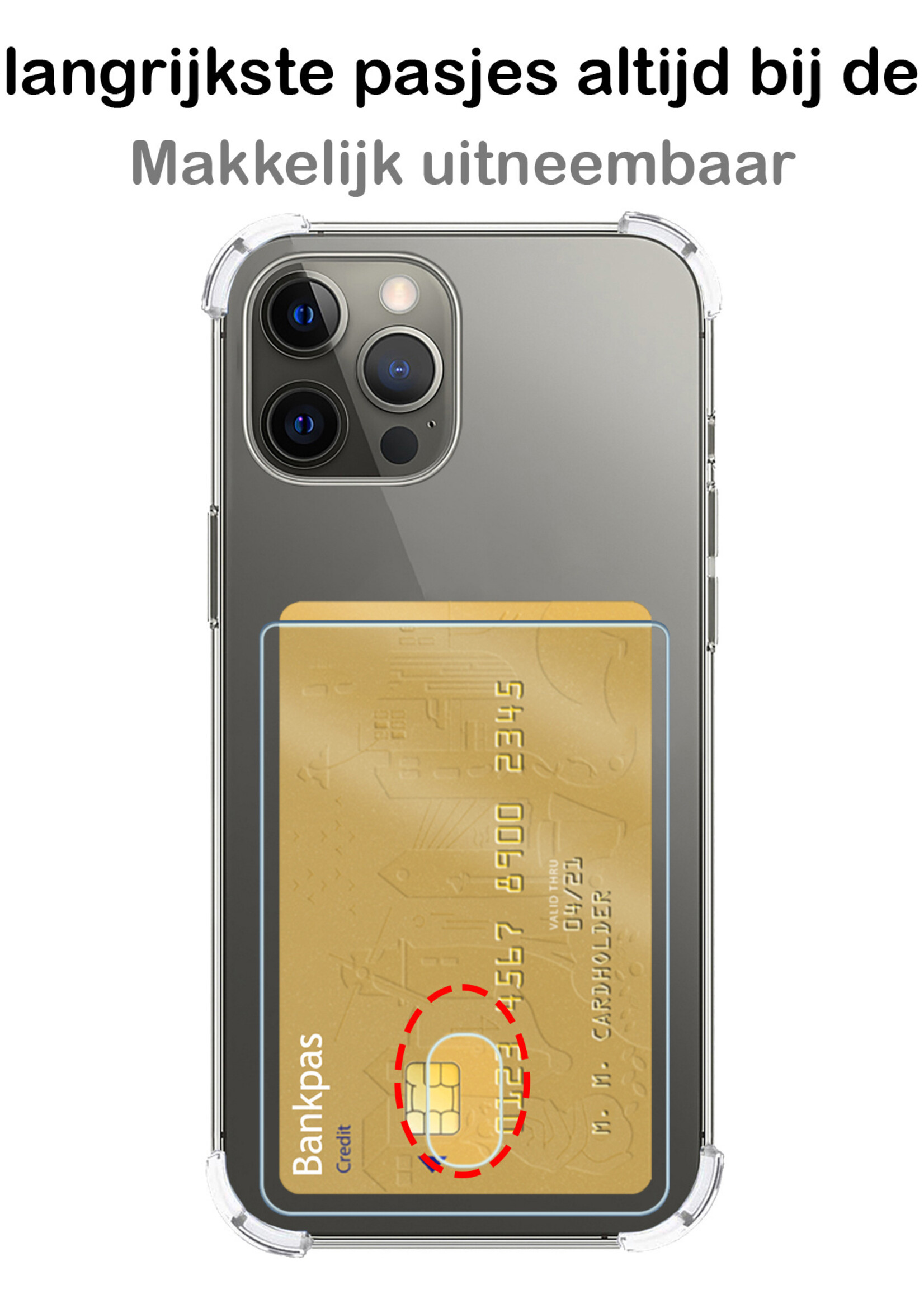 BTH Hoes voor iPhone 14 Pro Hoesje Met Pasjeshouder - Hoes voor iPhone 14 Pro Hoesje Transparant Shock Proof Case - Hoes voor iPhone 14 Pro Hoesje Met Kaarthouder