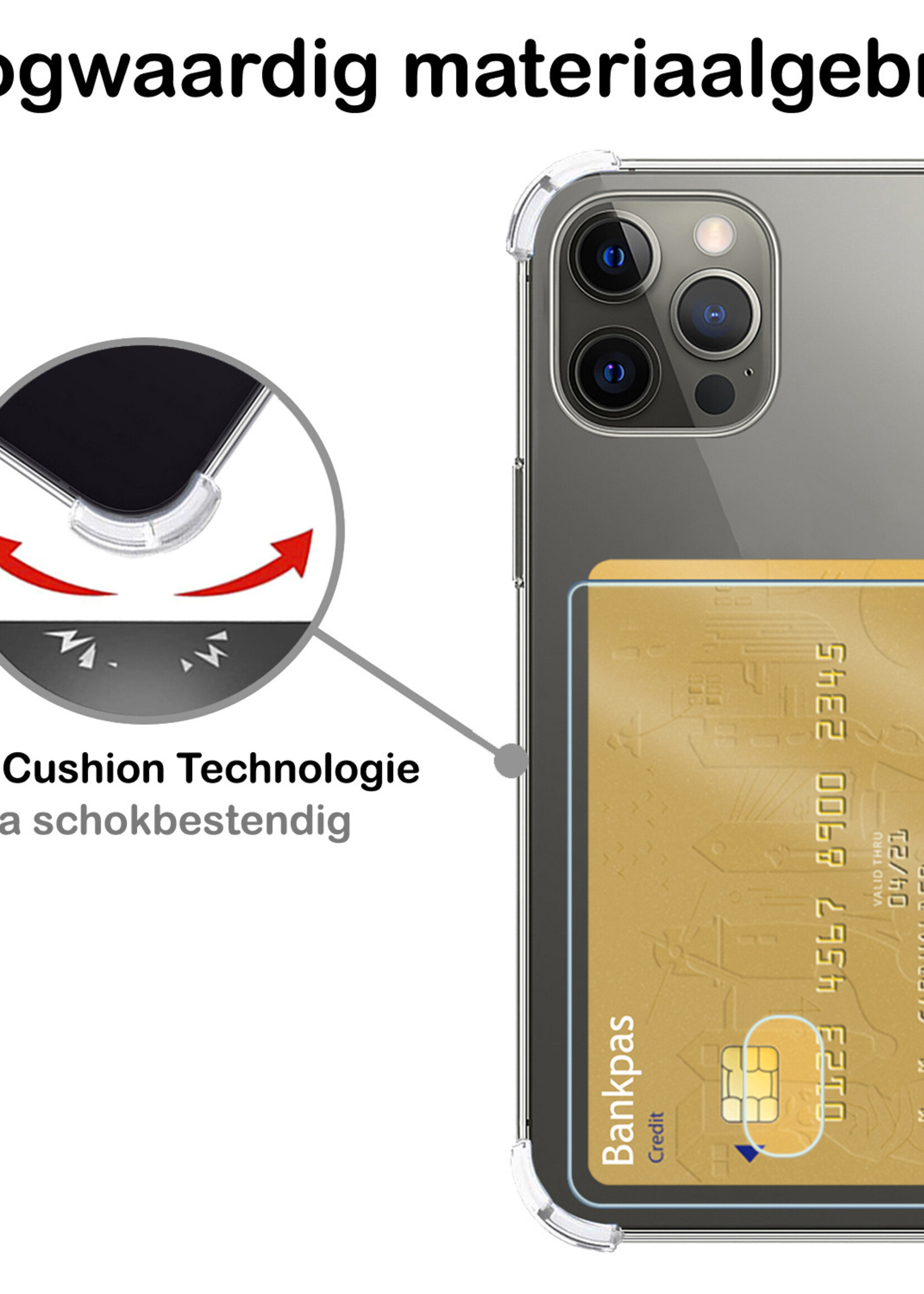BTH Hoes voor iPhone 14 Pro Hoesje Met Pasjeshouder - Hoes voor iPhone 14 Pro Hoesje Transparant Shock Proof Case - Hoes voor iPhone 14 Pro Hoesje Met Kaarthouder
