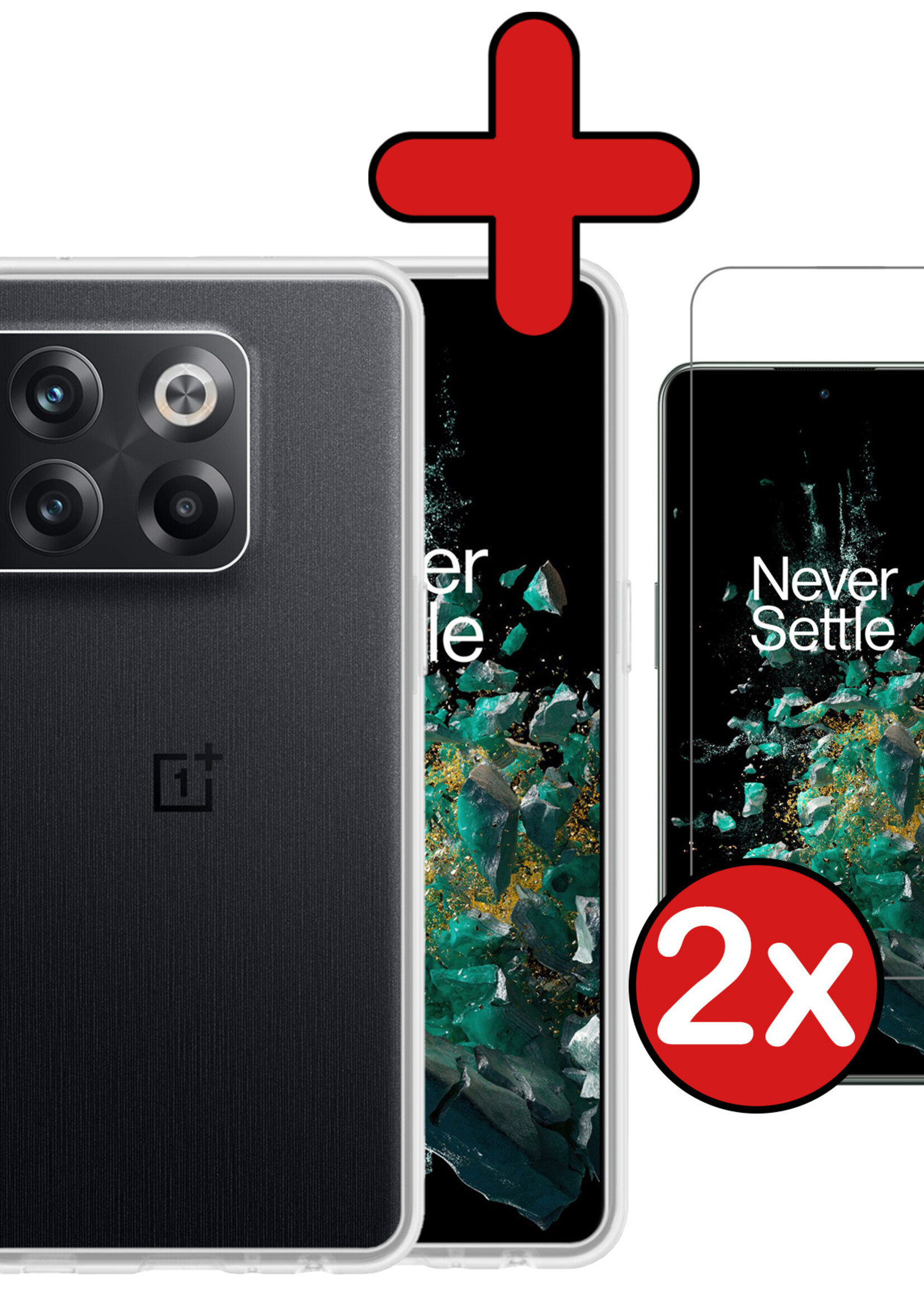 BTH Hoesje Geschikt voor OnePlus 10T Hoesje Siliconen Case Hoes Met 2x Screenprotector - Hoes Geschikt voor OnePlus 10T Hoes Cover Case - Transparant