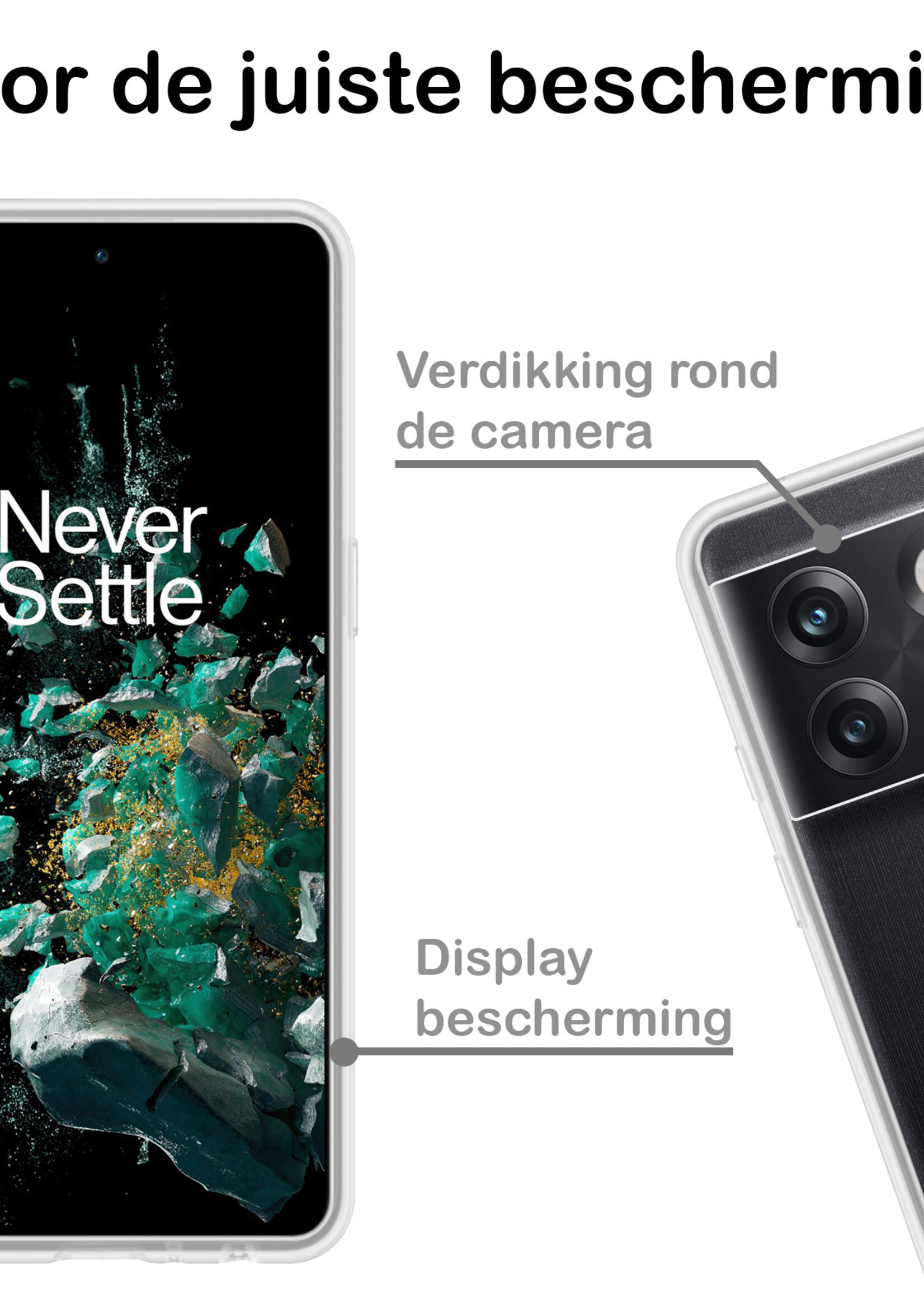 BTH Hoesje Geschikt voor OnePlus 10T Hoesje Siliconen Case Hoes Met 2x Screenprotector - Hoes Geschikt voor OnePlus 10T Hoes Cover Case - Transparant