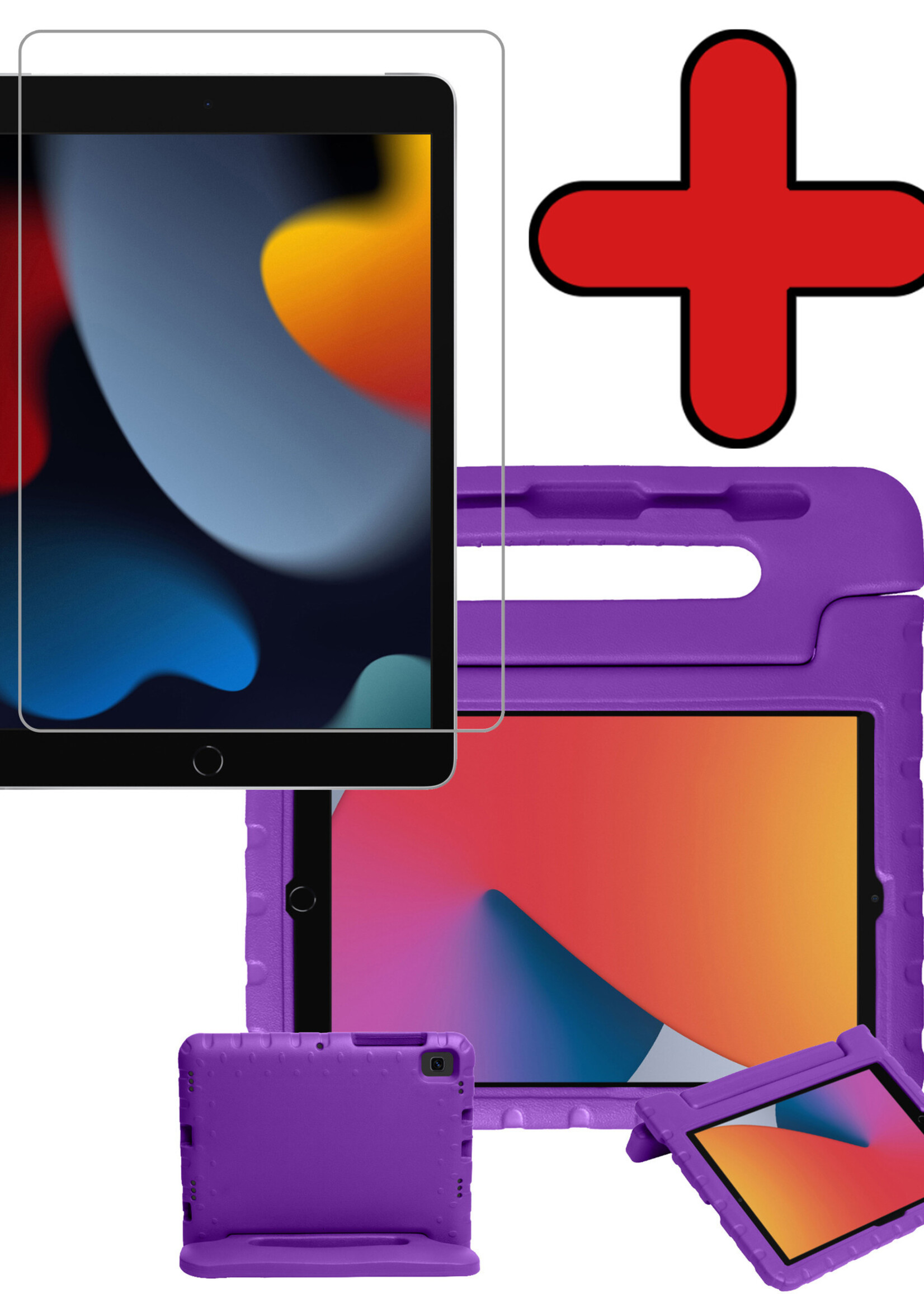 BTH Kinderhoes Geschikt voor iPad 10.2 2020 Hoes Kinder Hoesje Kids Case Cover Kidsproof Met Screenprotector - Hoesje Geschikt voor iPad 8 Hoesje Kinder Hoes - Paars