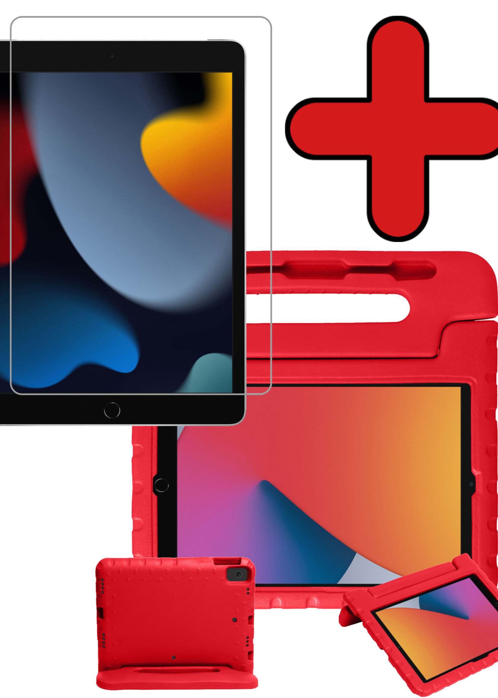 BTH Kinderhoes Geschikt voor iPad 10.2 2020 Hoes Kinder Hoesje Kids Case Cover Kidsproof Met Screenprotector - Hoesje Geschikt voor iPad 8 Hoesje Kinder Hoes - Rood