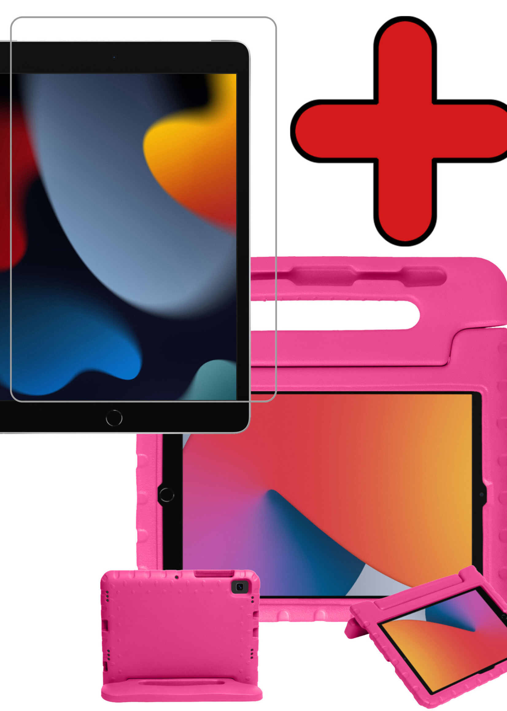 BTH Kinderhoes Geschikt voor iPad 10.2 2021 Hoes Kinder Hoesje Kids Case Cover Kidsproof Met Screenprotector - Hoesje Geschikt voor iPad 9 Hoesje Kinder Hoes - Roze