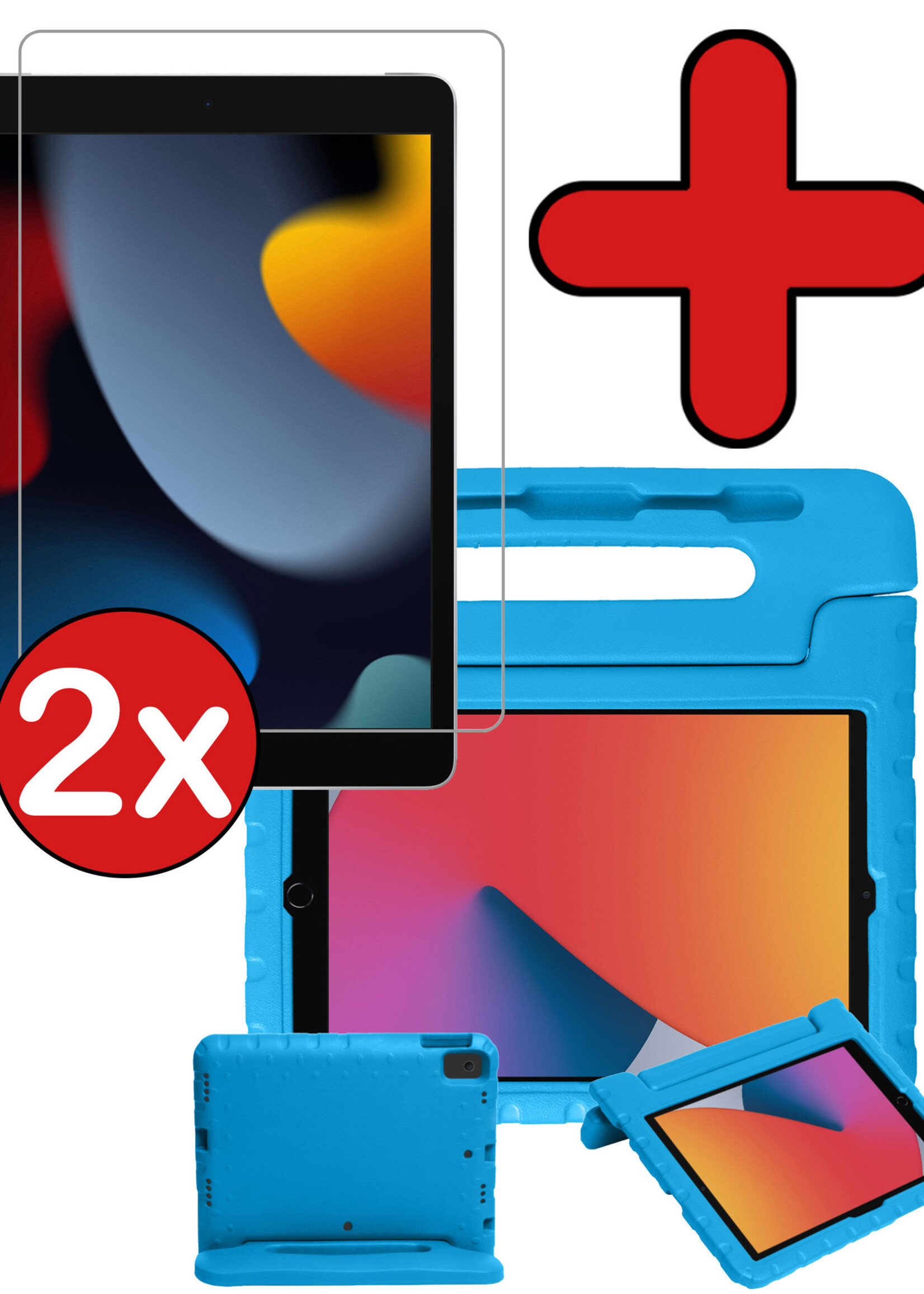 BTH Kinderhoes Geschikt voor iPad 10.2 2020 Hoes Kinder Hoesje Kids Case Cover Kidsproof Met 2x Screenprotector - Hoesje Geschikt voor iPad 8 Hoesje Kinder Hoes - Blauw