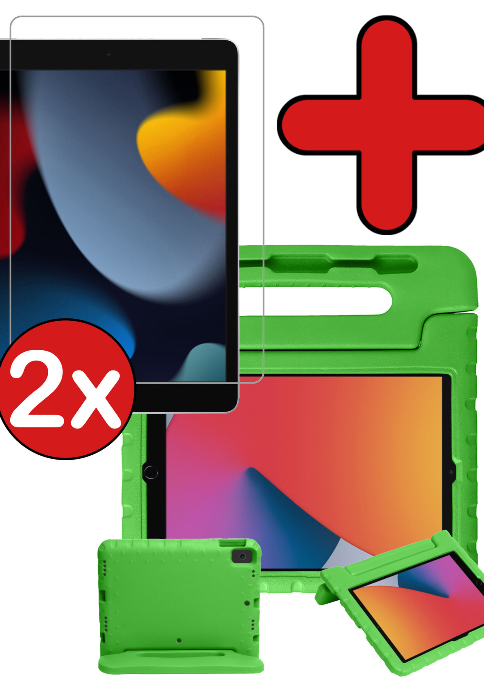 BTH Kinderhoes Geschikt voor iPad 10.2 2020 Hoes Kinder Hoesje Kids Case Cover Kidsproof Met 2x Screenprotector - Hoesje Geschikt voor iPad 8 Hoesje Kinder Hoes - Groen