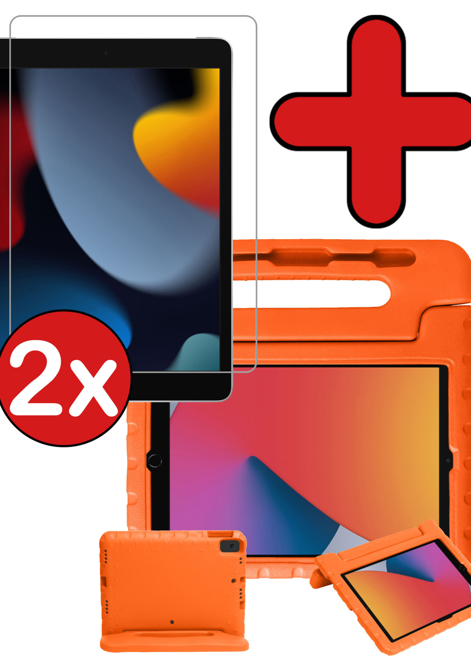 BTH Kinderhoes Geschikt voor iPad 10.2 2020 Hoes Kinder Hoesje Kids Case Cover Kidsproof Met 2x Screenprotector - Hoesje Geschikt voor iPad 8 Hoesje Kinder Hoes - Oranje