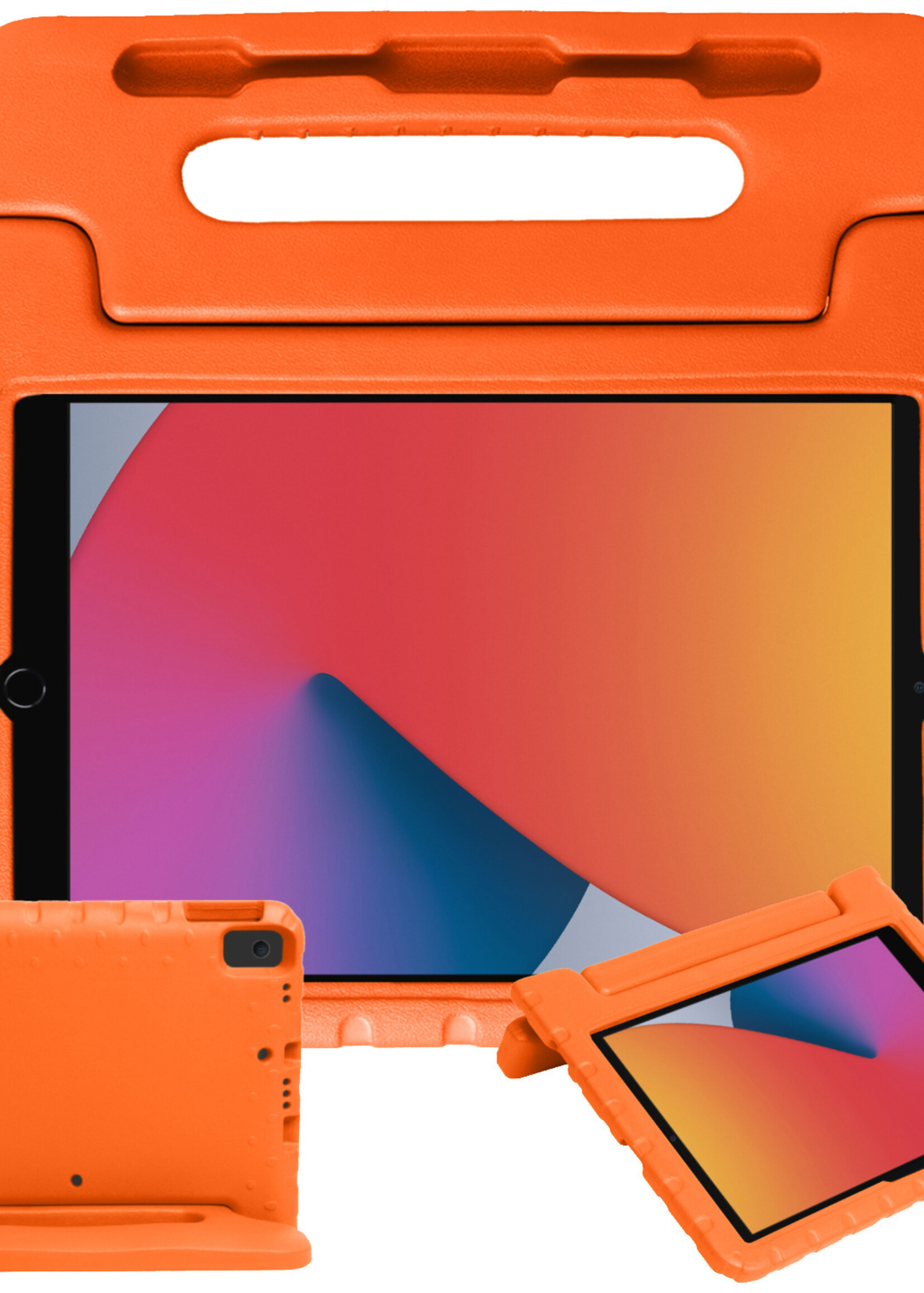 BTH Kinderhoes Geschikt voor iPad 10.2 2020 Hoes Kinder Hoesje Kids Case Cover Kidsproof Met 2x Screenprotector - Hoesje Geschikt voor iPad 8 Hoesje Kinder Hoes - Oranje