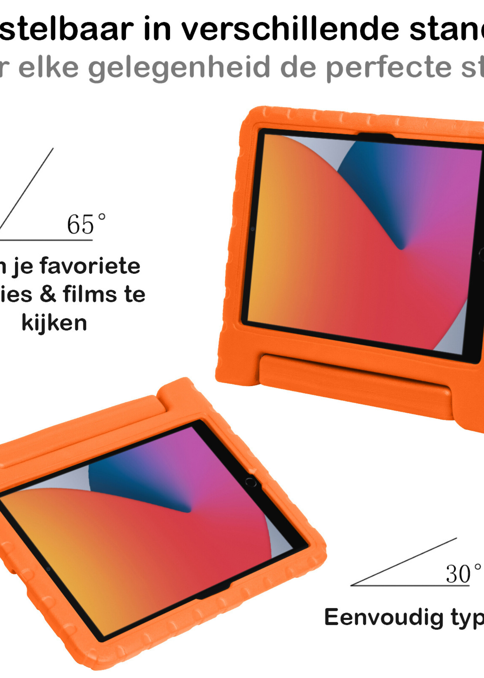 BTH Kinderhoes Geschikt voor iPad 10.2 2020 Hoes Kinder Hoesje Kids Case Cover Kidsproof Met 2x Screenprotector - Hoesje Geschikt voor iPad 8 Hoesje Kinder Hoes - Oranje