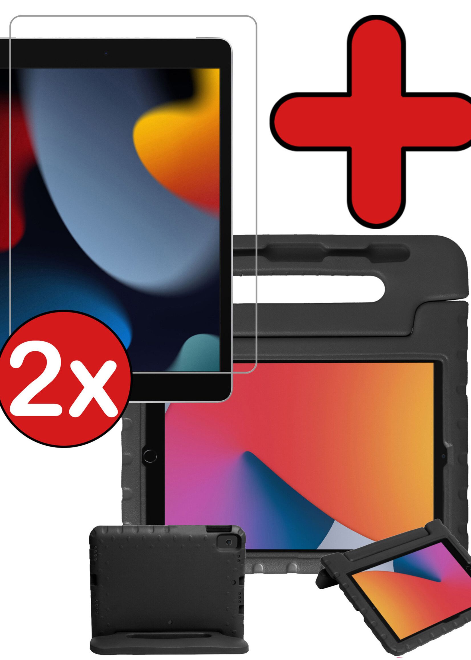 BTH Kinderhoes Geschikt voor iPad 10.2 2020 Hoes Kinder Hoesje Kids Case Cover Kidsproof Met 2x Screenprotector - Hoesje Geschikt voor iPad 8 Hoesje Kinder Hoes - Zwart