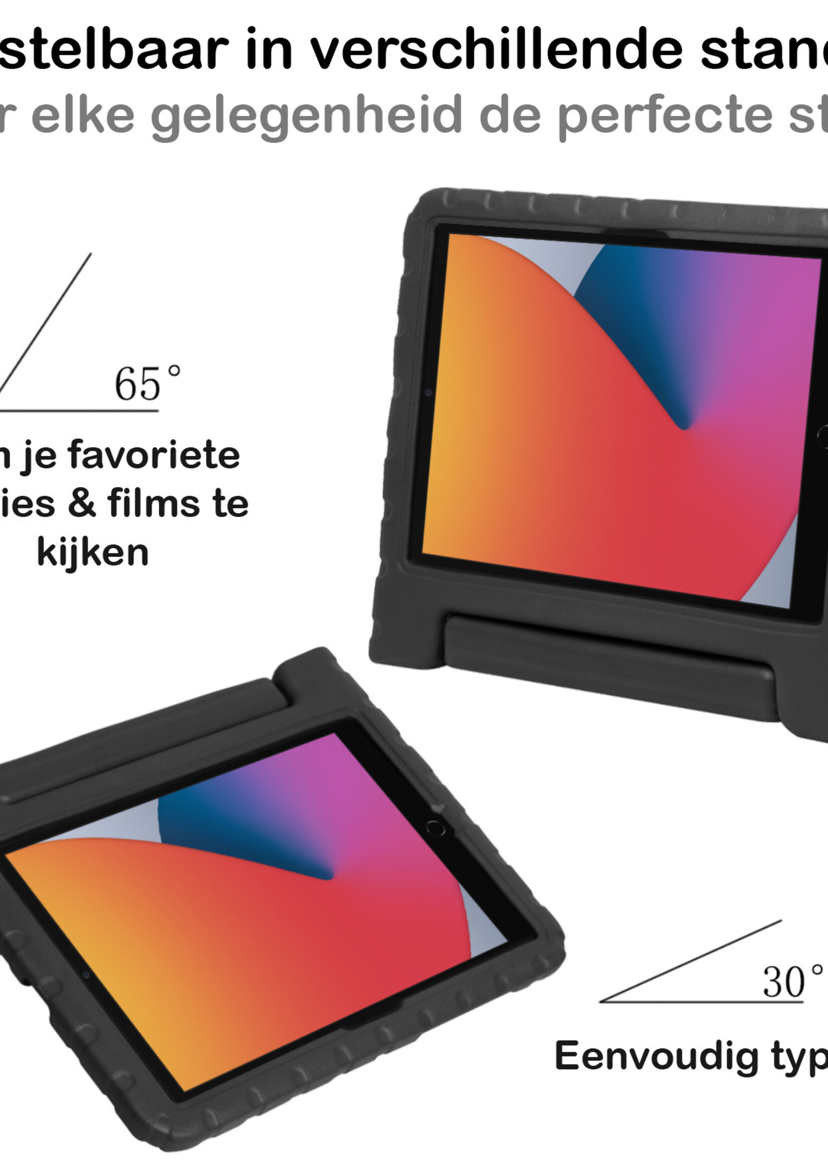 BTH Kinderhoes Geschikt voor iPad 10.2 2020 Hoes Kinder Hoesje Kids Case Cover Kidsproof Met 2x Screenprotector - Hoesje Geschikt voor iPad 8 Hoesje Kinder Hoes - Zwart