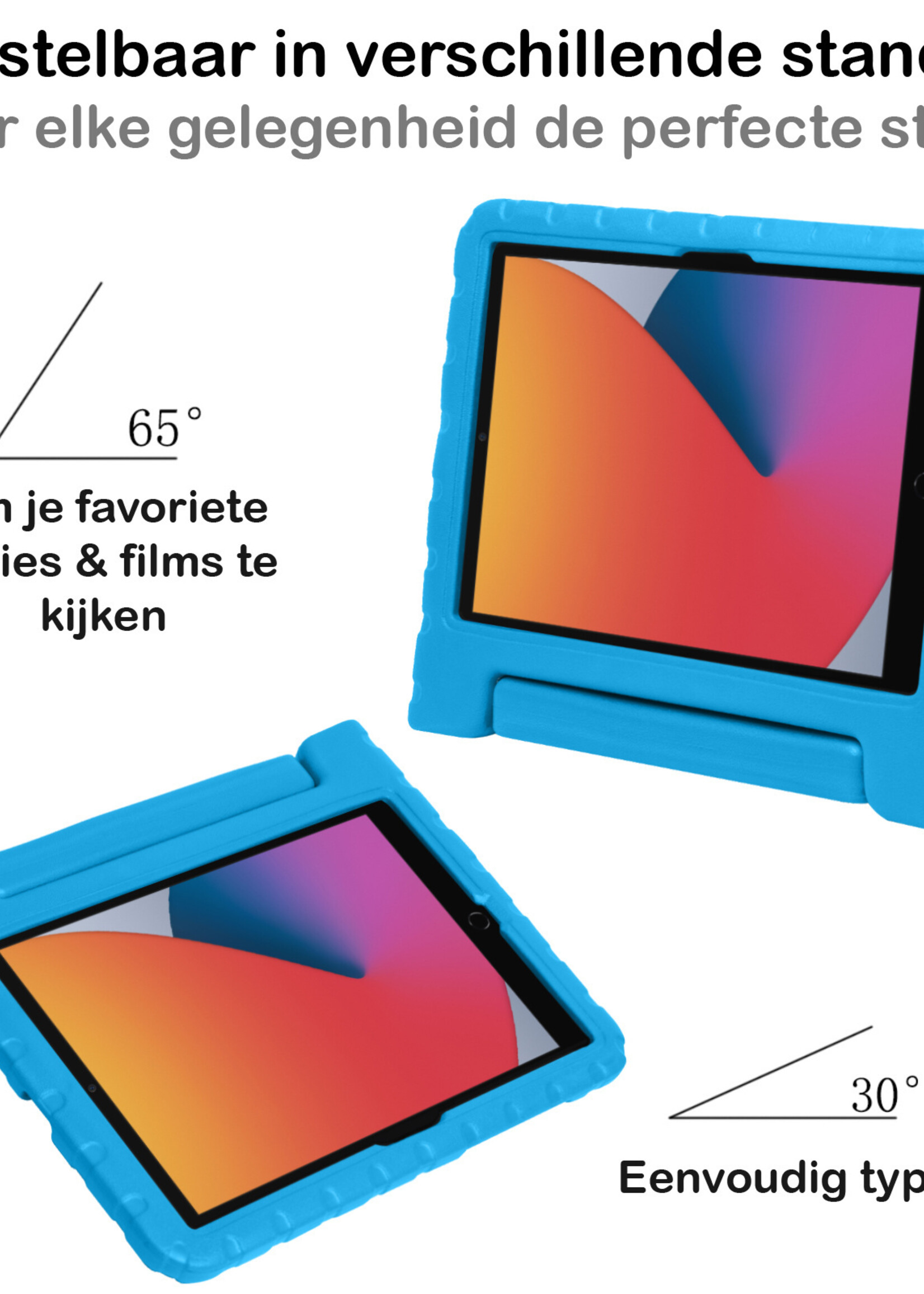 BTH Kinderhoes Geschikt voor iPad 10.2 2021 Hoes Kinder Hoesje Kids Case Cover Kidsproof Met 2x Screenprotector - Hoesje Geschikt voor iPad 9 Hoesje Kinder Hoes - Blauw