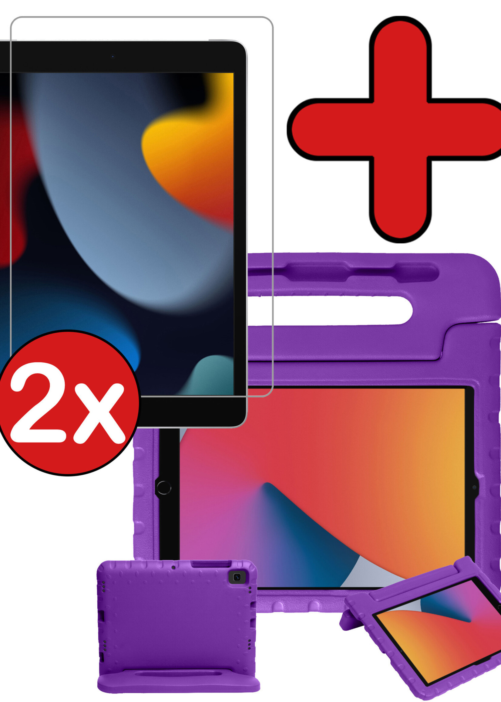 BTH Kinderhoes Geschikt voor iPad 10.2 2021 Hoes Kinder Hoesje Kids Case Cover Kidsproof Met 2x Screenprotector - Hoesje Geschikt voor iPad 9 Hoesje Kinder Hoes - Paars