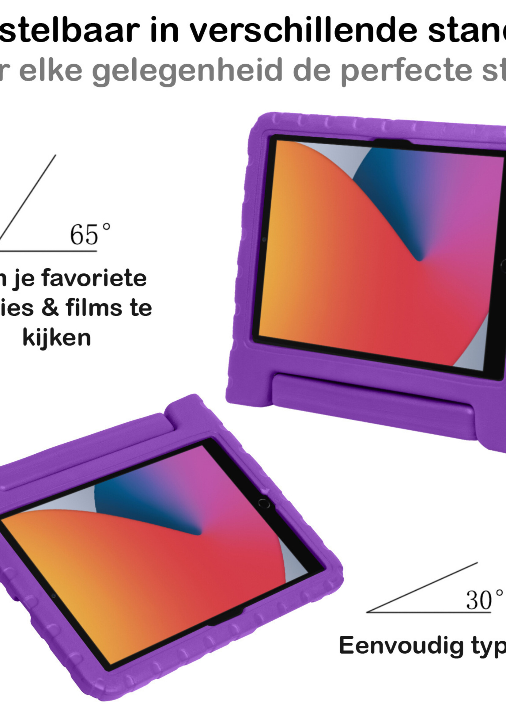BTH Kinderhoes Geschikt voor iPad 10.2 2021 Hoes Kinder Hoesje Kids Case Cover Kidsproof Met 2x Screenprotector - Hoesje Geschikt voor iPad 9 Hoesje Kinder Hoes - Paars