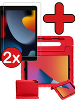 BTH BTH iPad 10.2 2021 Kinderhoes Met 2x Screenprotector - Rood