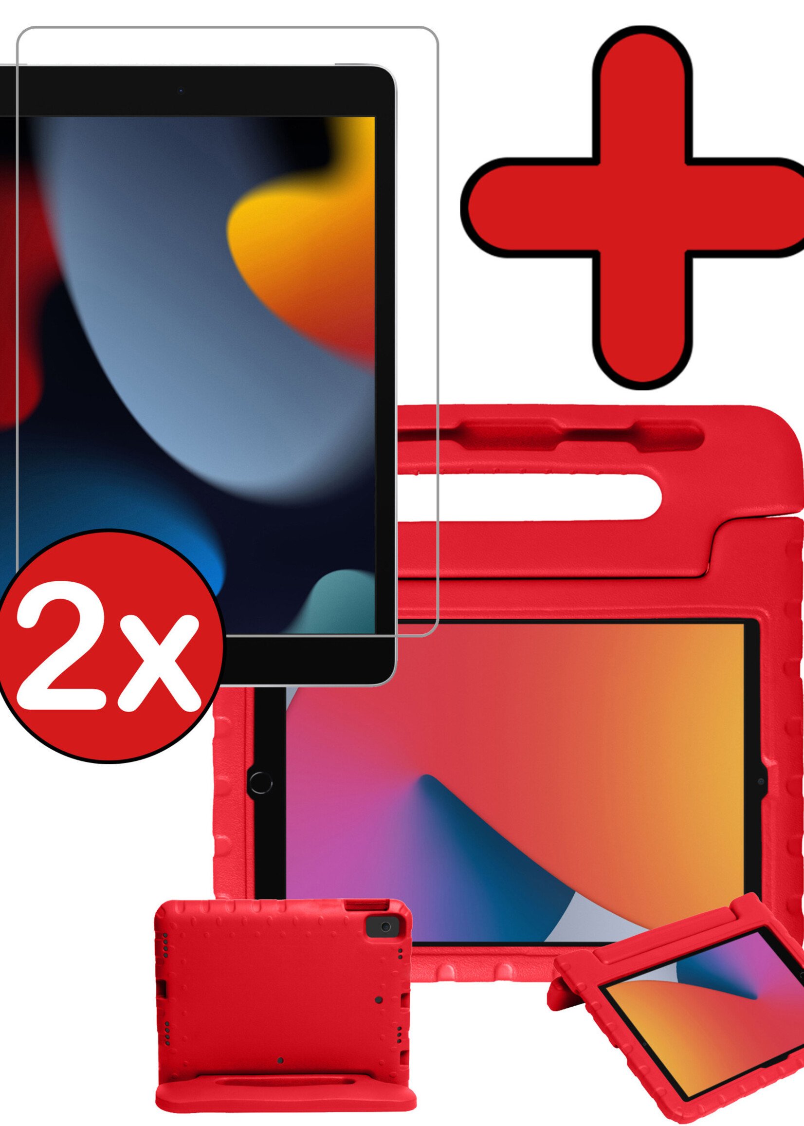 BTH Kinderhoes Geschikt voor iPad 10.2 2021 Hoes Kinder Hoesje Kids Case Cover Kidsproof Met 2x Screenprotector - Hoesje Geschikt voor iPad 9 Hoesje Kinder Hoes - Rood