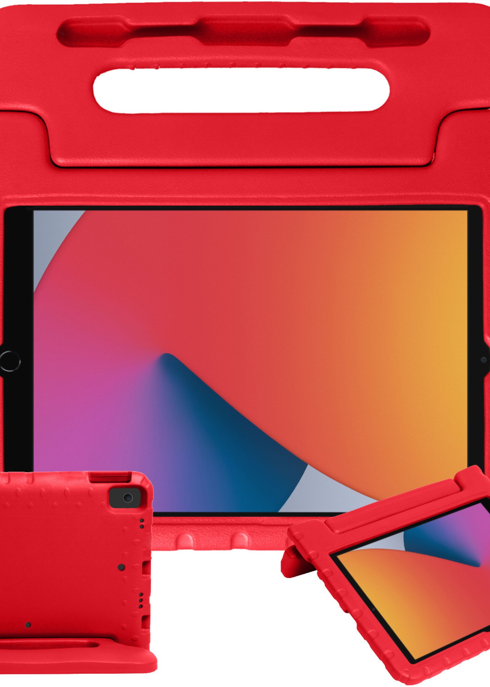 BTH Kinderhoes Geschikt voor iPad 10.2 2021 Hoes Kinder Hoesje Kids Case Cover Kidsproof Met 2x Screenprotector - Hoesje Geschikt voor iPad 9 Hoesje Kinder Hoes - Rood