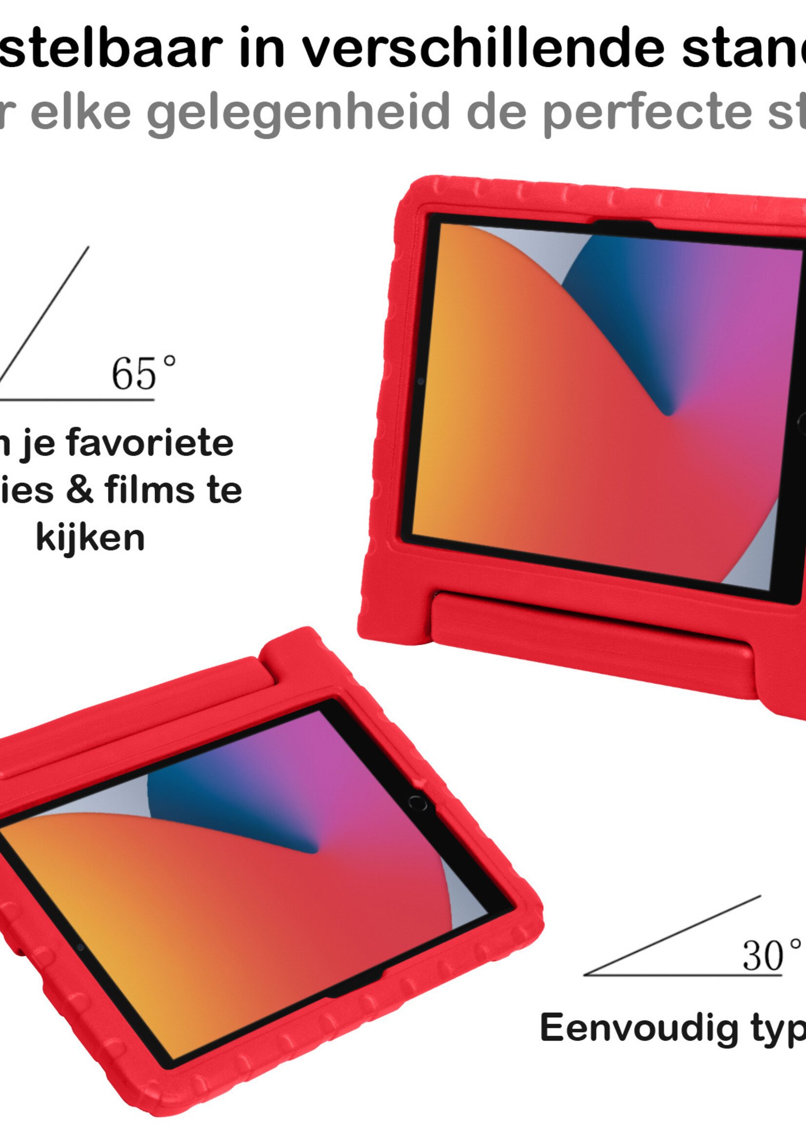 BTH Kinderhoes Geschikt voor iPad 10.2 2021 Hoes Kinder Hoesje Kids Case Cover Kidsproof Met 2x Screenprotector - Hoesje Geschikt voor iPad 9 Hoesje Kinder Hoes - Rood