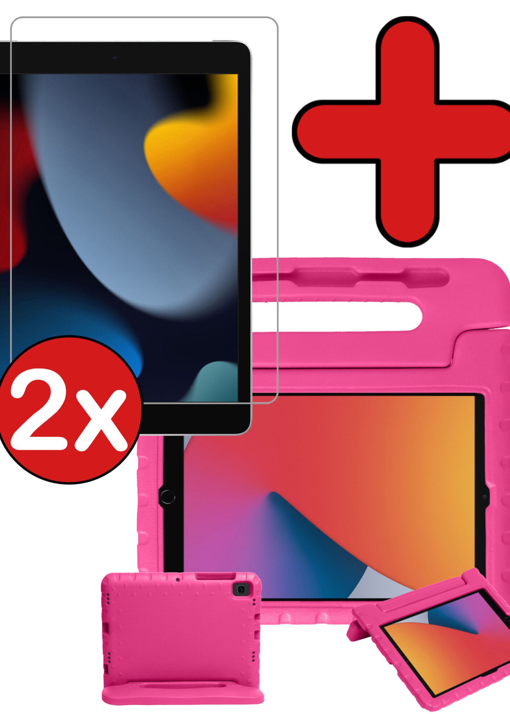 BTH Kinderhoes Geschikt voor iPad 10.2 2021 Hoes Kinder Hoesje Kids Case Cover Kidsproof Met 2x Screenprotector - Hoesje Geschikt voor iPad 9 Hoesje Kinder Hoes - Roze