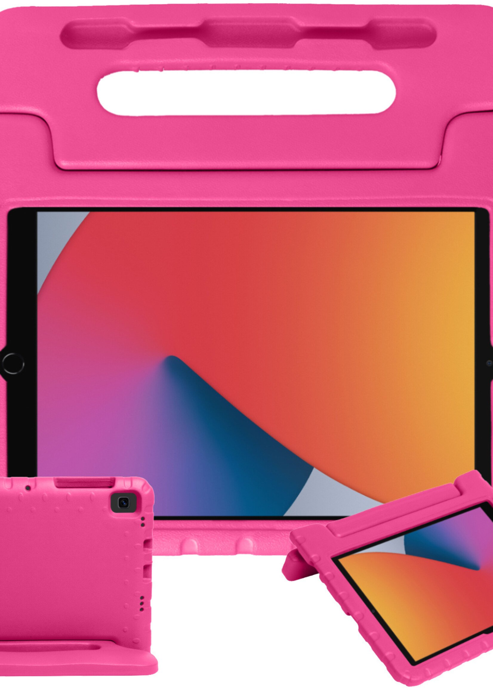 BTH Kinderhoes Geschikt voor iPad 10.2 2021 Hoes Kinder Hoesje Kids Case Cover Kidsproof Met 2x Screenprotector - Hoesje Geschikt voor iPad 9 Hoesje Kinder Hoes - Roze