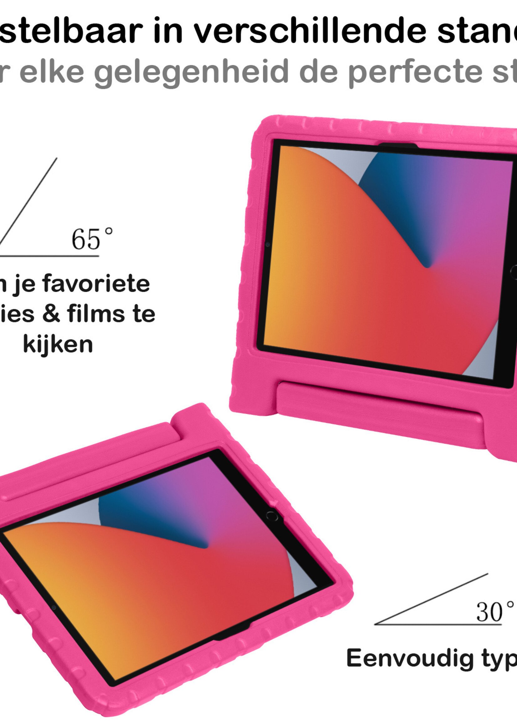 BTH Kinderhoes Geschikt voor iPad 10.2 2021 Hoes Kinder Hoesje Kids Case Cover Kidsproof Met 2x Screenprotector - Hoesje Geschikt voor iPad 9 Hoesje Kinder Hoes - Roze