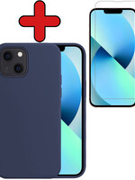 BTH BTH iPhone 14 Hoesje Siliconen Met Screenprotector Met Dichte Notch - Donkerblauw