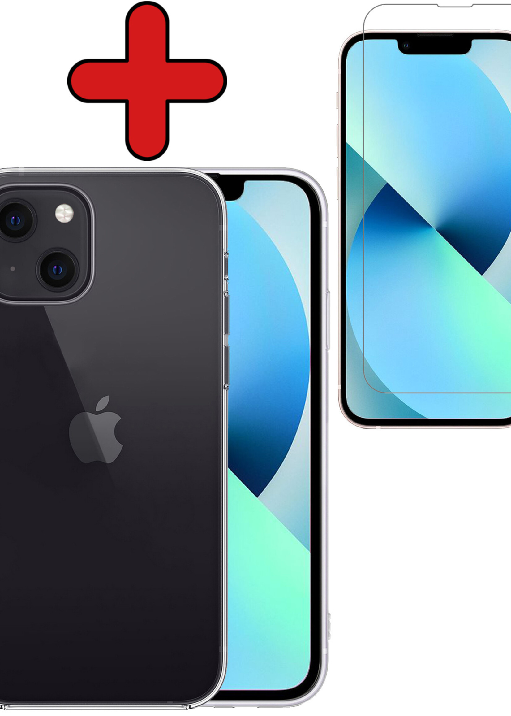 BTH Hoesje Geschikt voor iPhone 14 Hoesje Siliconen Case Hoes Met Screenprotector - Hoes Geschikt voor iPhone 14 Hoes Cover Case - Transparant