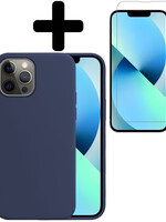 BTH BTH iPhone 14 Pro Hoesje Siliconen Met Screenprotector Met Dichte Notch - Donkerblauw