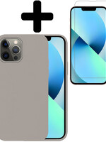 BTH BTH iPhone 14 Pro Hoesje Siliconen Met Screenprotector Met Dichte Notch - Grijs