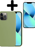 BTH BTH iPhone 14 Pro Hoesje Siliconen Met Screenprotector Met Dichte Notch - Groen
