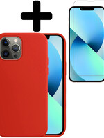 BTH BTH iPhone 14 Pro Hoesje Siliconen Met Screenprotector Met Dichte Notch - Rood