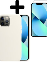 BTH BTH iPhone 14 Pro Hoesje Siliconen Met Screenprotector Met Dichte Notch - Wit