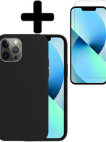 BTH BTH iPhone 14 Pro Hoesje Siliconen Met Screenprotector Met Dichte Notch - Zwart
