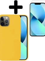 BTH BTH iPhone 14 Pro Max Hoesje Siliconen Met Screenprotector Met Dichte Notch - Geel