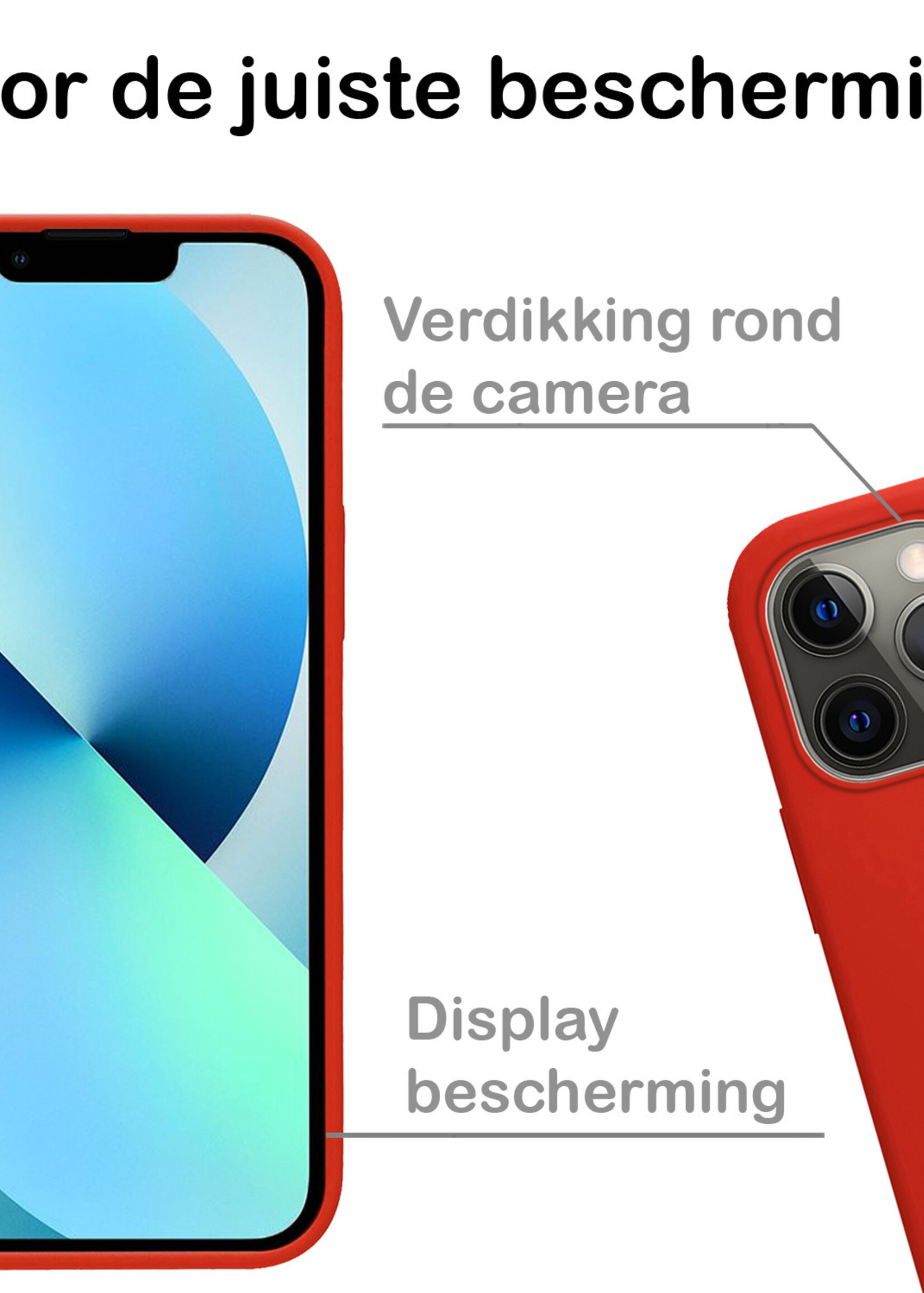 BTH Hoesje Geschikt voor iPhone 14 Pro Max Hoesje Siliconen Case Hoes Met Screenprotector - Hoes Geschikt voor iPhone 14 Pro Max Hoes Cover Case - Rood