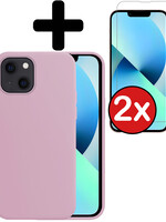 BTH BTH iPhone 14 Hoesje Siliconen Met 2x Screenprotector Met Dichte Notch - Lila