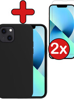 BTH BTH iPhone 14 Hoesje Siliconen Met 2x Screenprotector Met Dichte Notch - Zwart