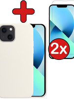 BTH BTH iPhone 14 Plus Hoesje Siliconen Met 2x Screenprotector Met Dichte Notch - Wit