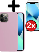 BTH BTH iPhone 14 Pro Hoesje Siliconen Met 2x Screenprotector Met Dichte Notch - Lila