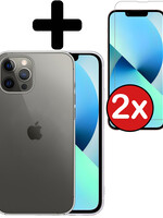 BTH BTH iPhone 14 Pro Hoesje Siliconen Met 2x Screenprotector Met Dichte Notch - Transparant