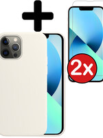 BTH BTH iPhone 14 Pro Hoesje Siliconen Met 2x Screenprotector Met Dichte Notch - Wit