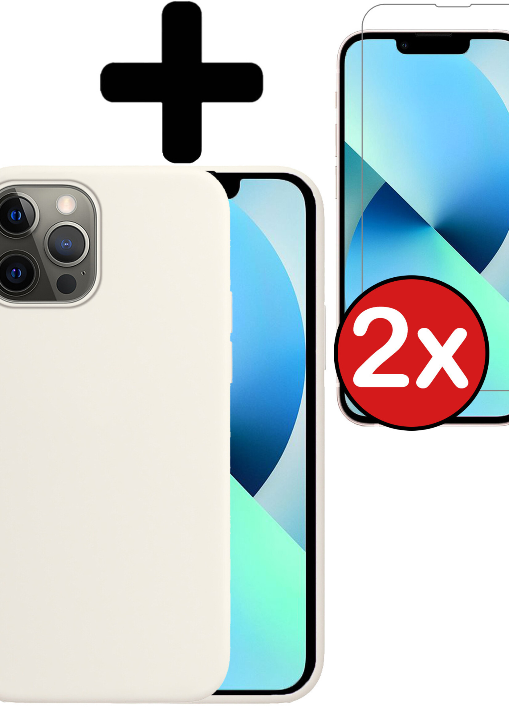 BTH Hoesje Geschikt voor iPhone 14 Pro Hoesje Siliconen Case Hoes Met 2x Screenprotector - Hoes Geschikt voor iPhone 14 Pro Hoes Cover Case - Wit