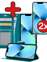 BTH BTH iPhone 14 Plus Hoesje Bookcase Met 2x Screenprotector - Turquoise