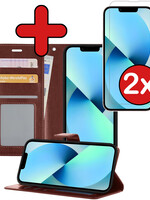 BTH BTH iPhone 14 Pro Max Hoesje Bookcase Met 2x Screenprotector - Bruin