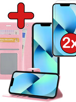 BTH BTH iPhone 14 Pro Max Hoesje Bookcase Met 2x Screenprotector - Lichtroze