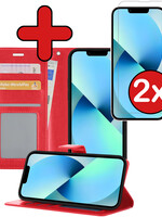 BTH BTH iPhone 14 Pro Max Hoesje Bookcase Met 2x Screenprotector - Rood